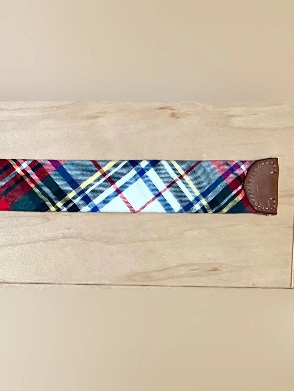 Polo Ralph Lauren D-Ring Belt Tartan Plaid Cotton Leather Trim Adjustable S/M*